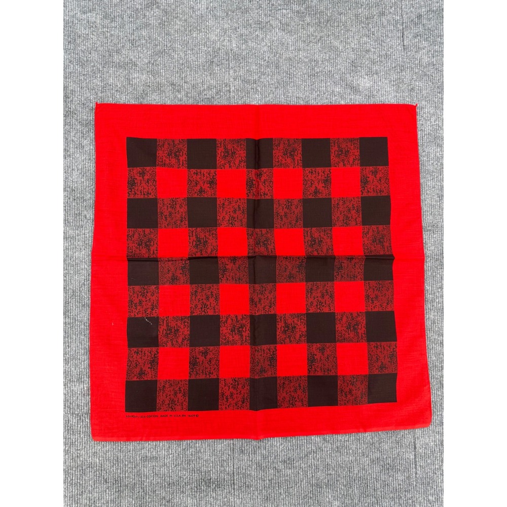 Vintage Buffalo Plaid Bandana Red Black Checkered Made in USA RN 16429